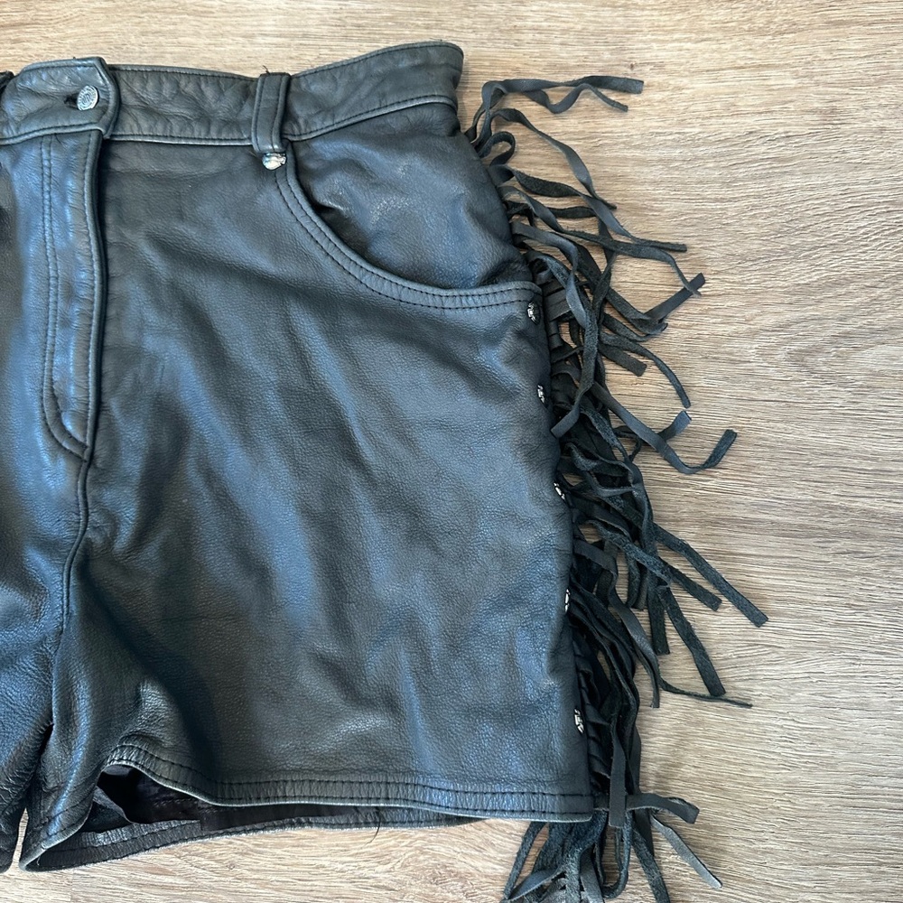 Harley Davidson Vintage High Waisted Leather Fringe Shorts